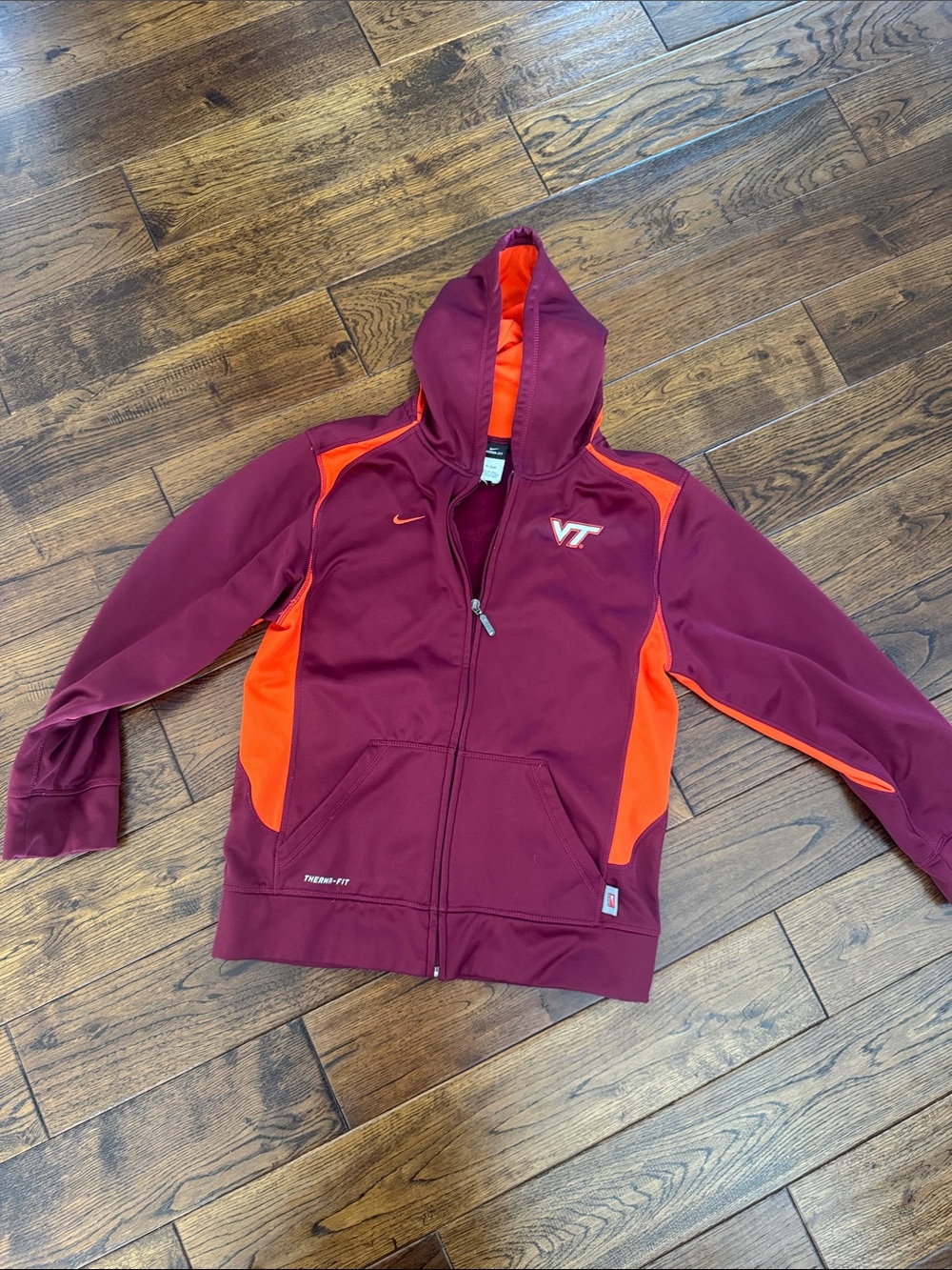 Nike Virginia Tech Maroon & Orange Kids' Hooded Jacket size xl